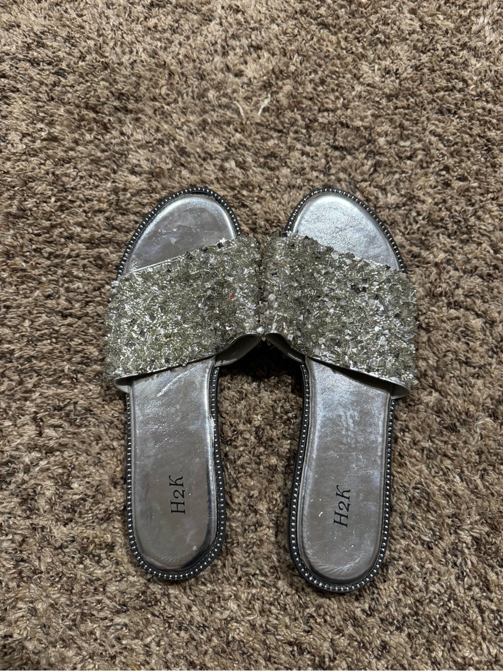 H2K Silver Glitter Slide Mules